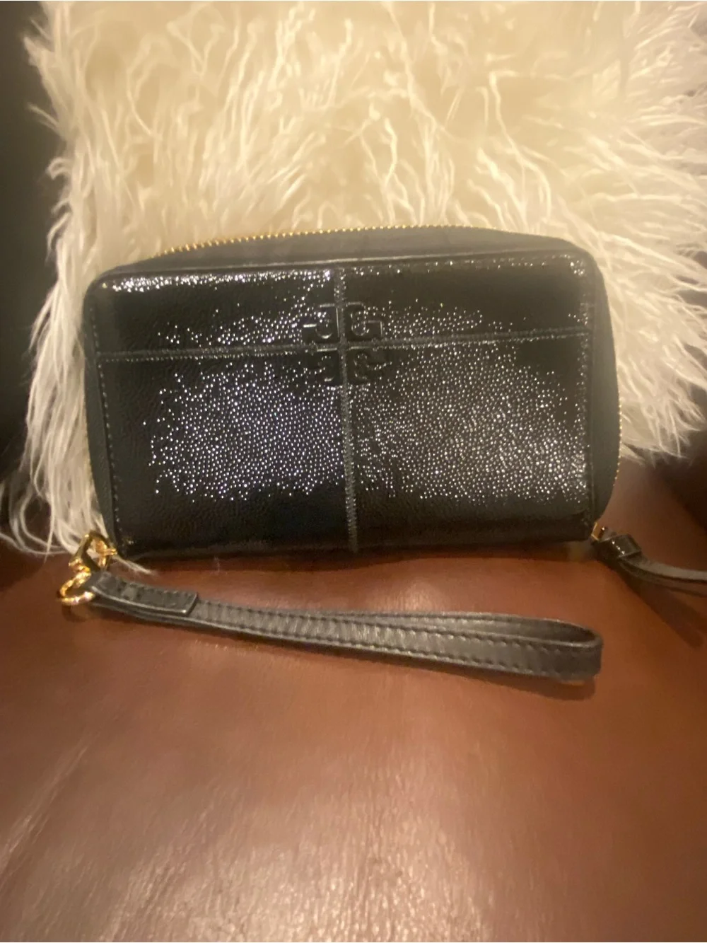 Tory Burch Black Pebbled Leather Backpack with Gold Logo Accent